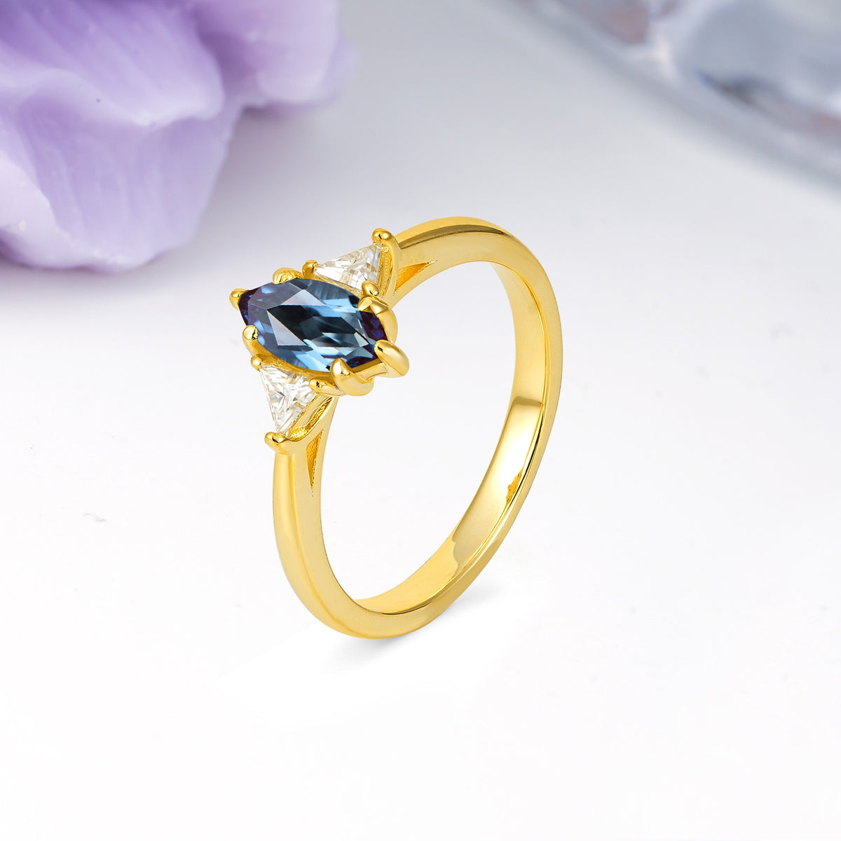 Unique 6-Prong Marquise-Cut Alexandrite Engagement Ring - Additional view