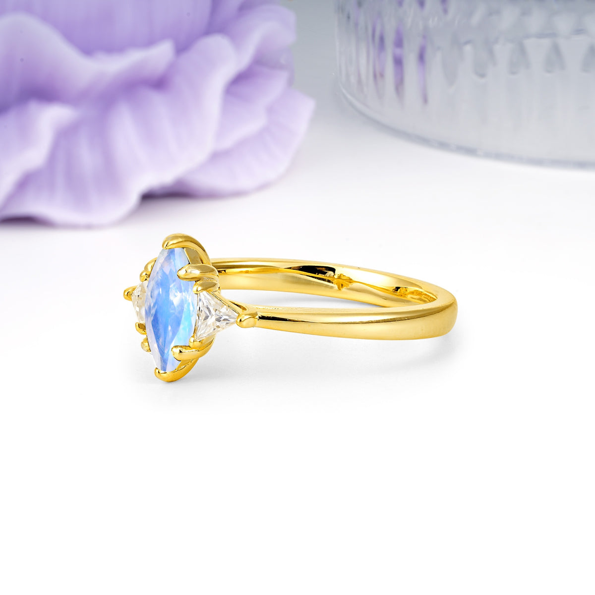 Unique 6-Prong Marquise-Cut Moonstone Engagement Ring - Additional view