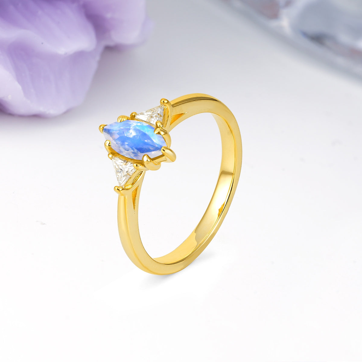 Unique 6-Prong Marquise-Cut Moonstone Engagement Ring - Additional view