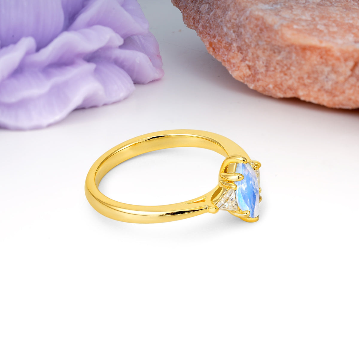 Unique 6-Prong Marquise-Cut Moonstone Engagement Ring - Additional view