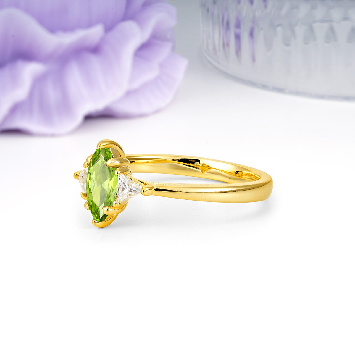Unique 6-Prong Marquise-Cut Peridot Engagement Ring - Additional view