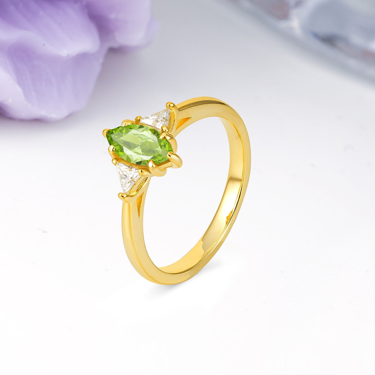Unique 6-Prong Marquise-Cut Peridot Engagement Ring - Additional view