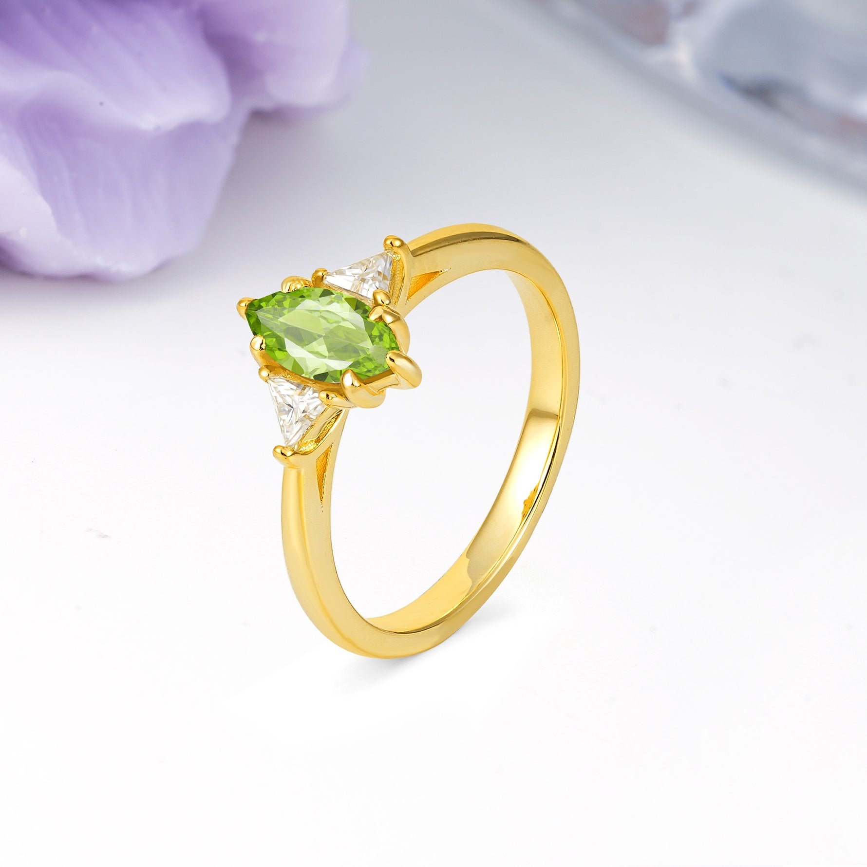 Unique 6-Prong Marquise-Cut Peridot Engagement Ring - Additional view