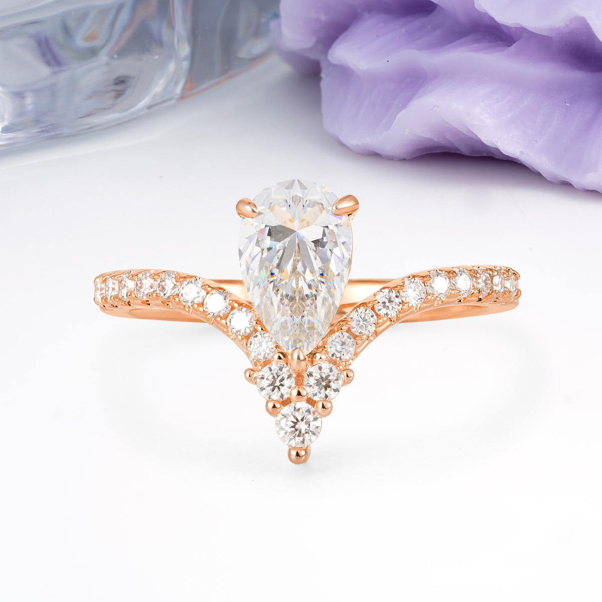 Luxurious Crown 3-Prong Pear Cut Moissanite Engagement Ring - Additional view