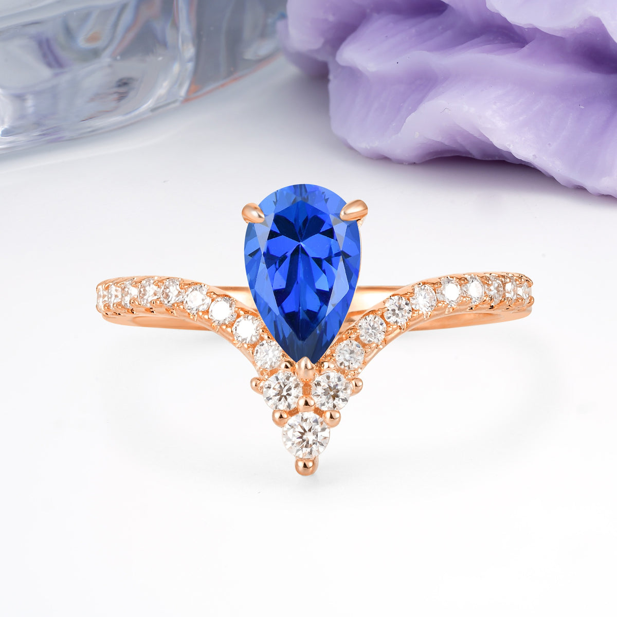 Luxurious Crown 3-Prong Pear Cut Sapphire Engagement Ring - Additional view