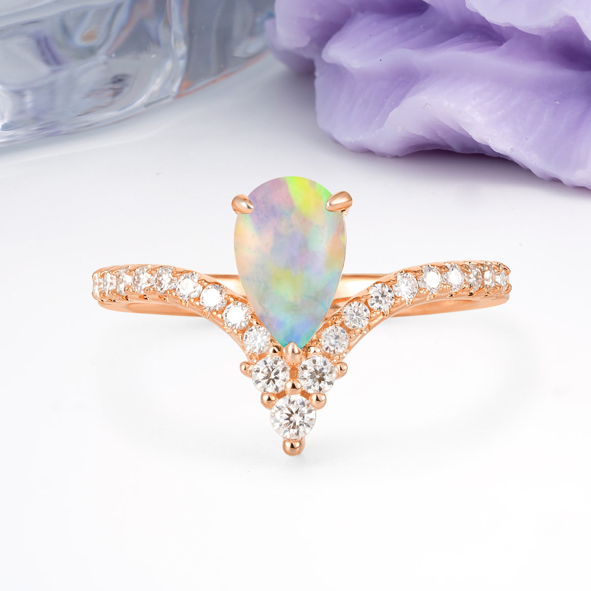 Luxurious Crown 3-Prong Pear Cut Fire Opal Engagement Ring - Additional view