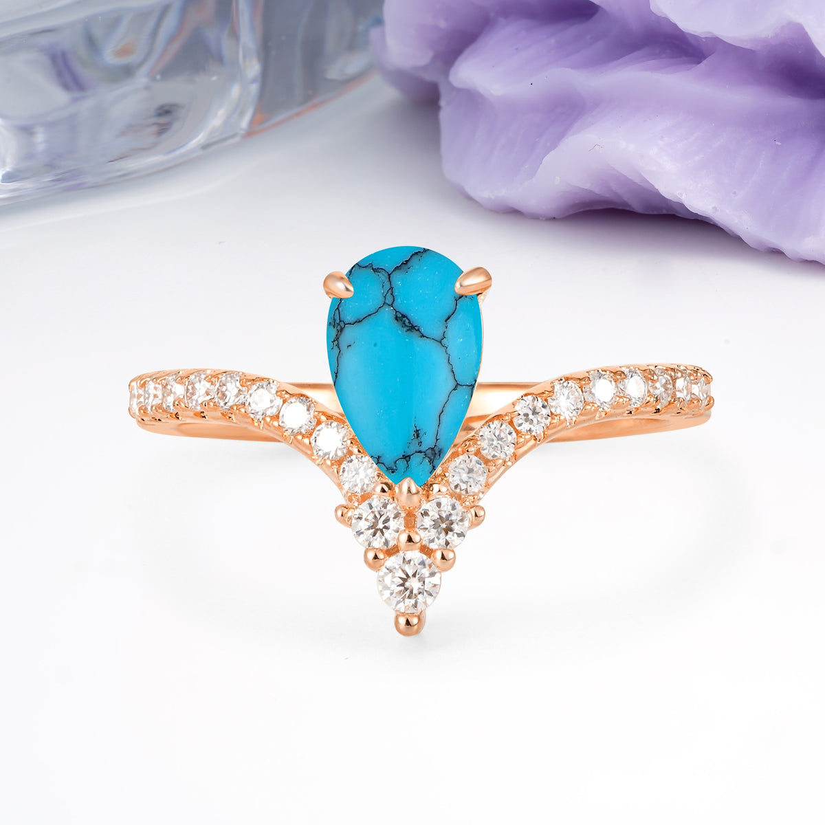 Luxurious Crown 3-Prong Pear Cut Turquoise Engagement Ring - Additional view