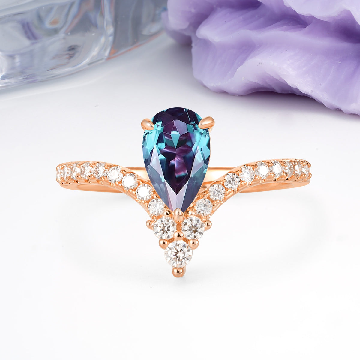 Luxurious Crown 3-Prong Pear Cut Alexandrite Engagement Ring - Additional view