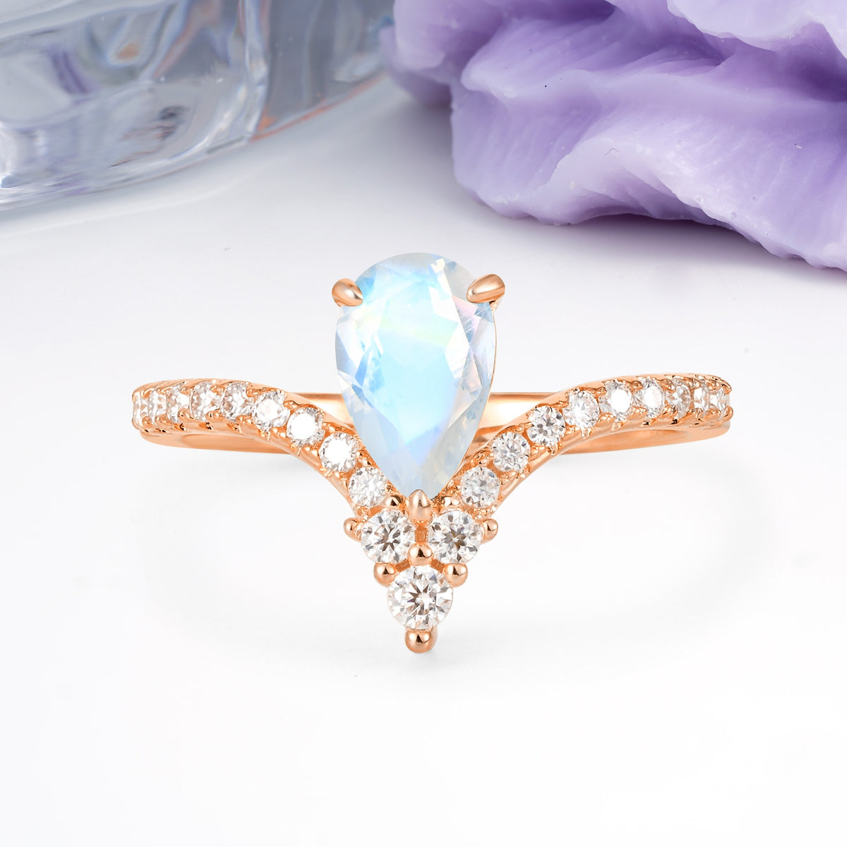 Luxurious Crown 3-Prong Pear Cut Moonstone Engagement Ring - Additional view