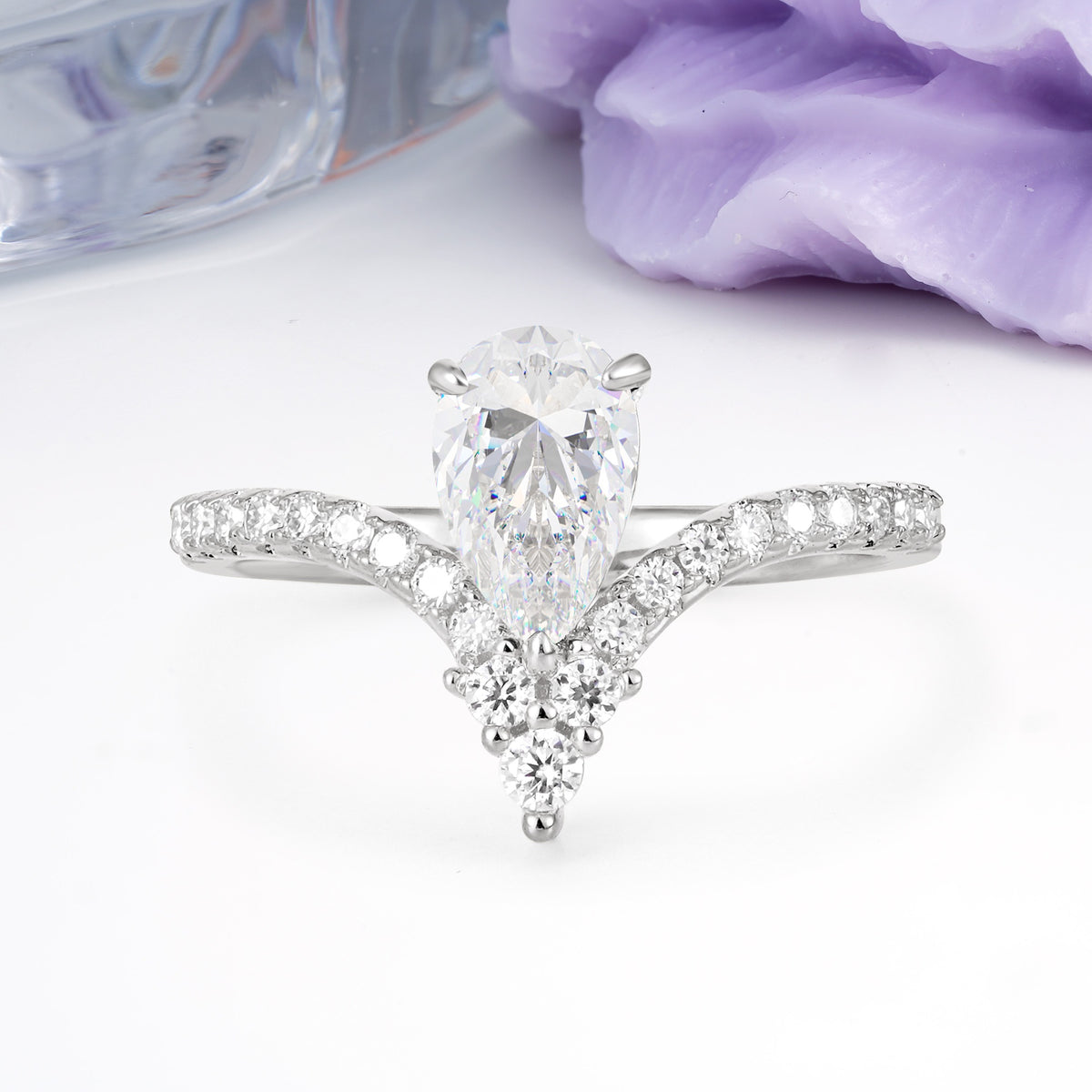 Luxurious Crown 3-Prong Pear Cut Moissanite Engagement Ring - Additional view