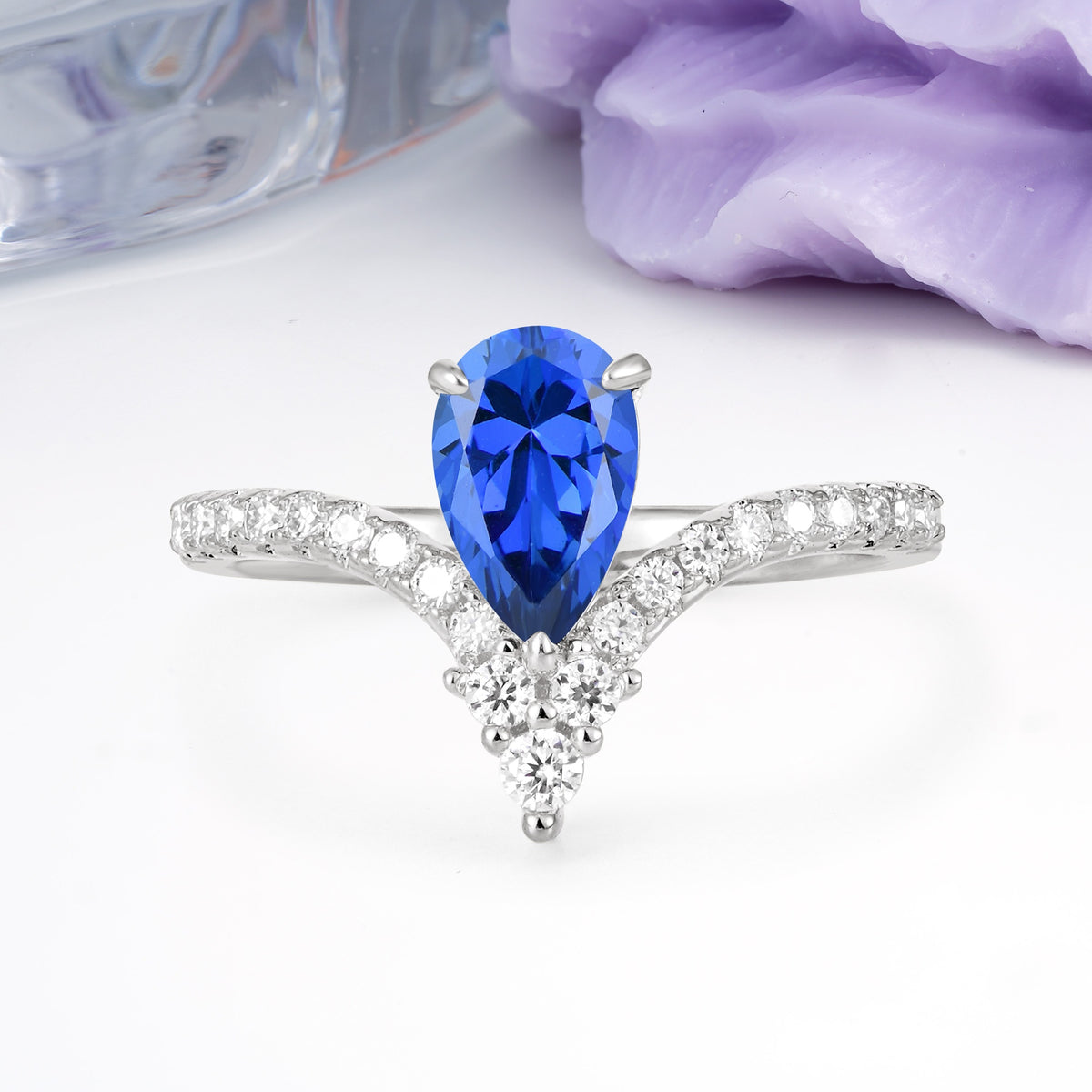 Luxurious Crown 3-Prong Pear Cut Sapphire Engagement Ring - Additional view