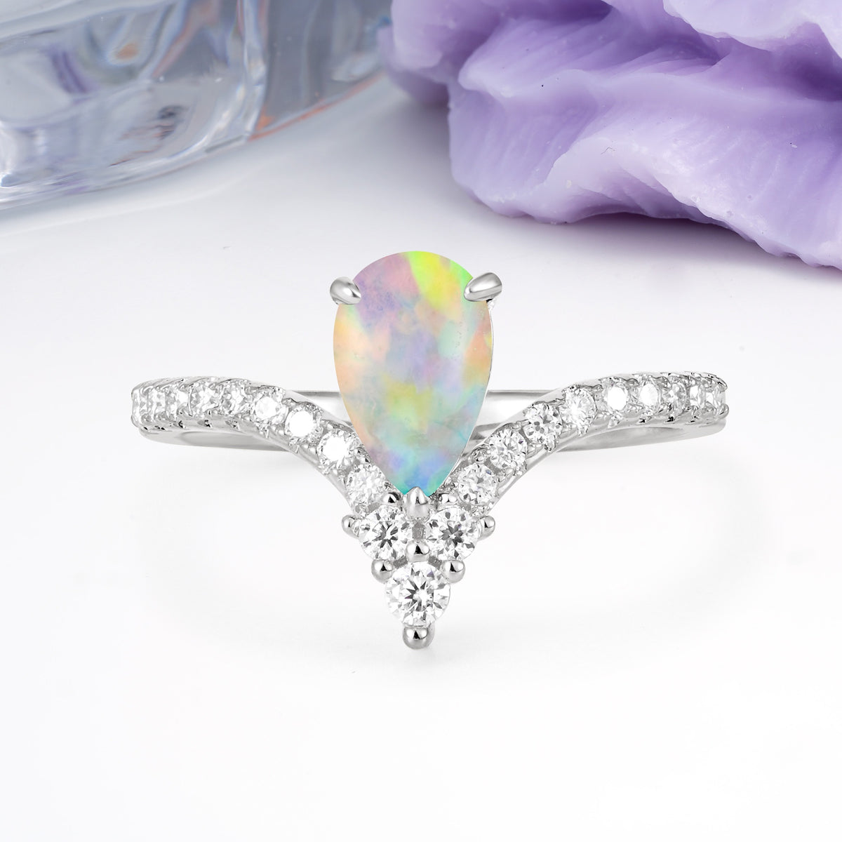 Luxurious Crown 3-Prong Pear Cut Fire Opal Engagement Ring - Additional view