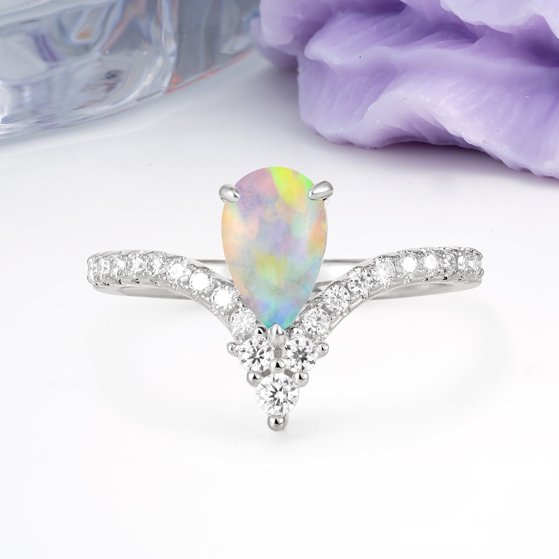 Luxurious Crown 3-Prong Pear Cut Fire Opal Engagement Ring - Additional view