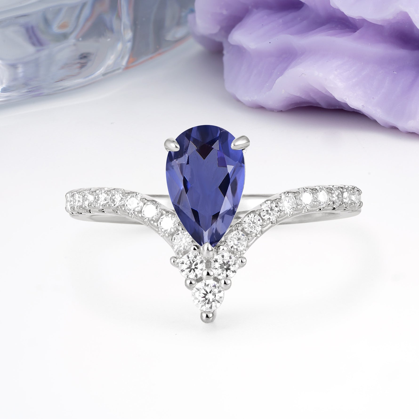 Luxurious Crown 3-Prong Pear Cut Tanzanite Engagement Ring - Additional view