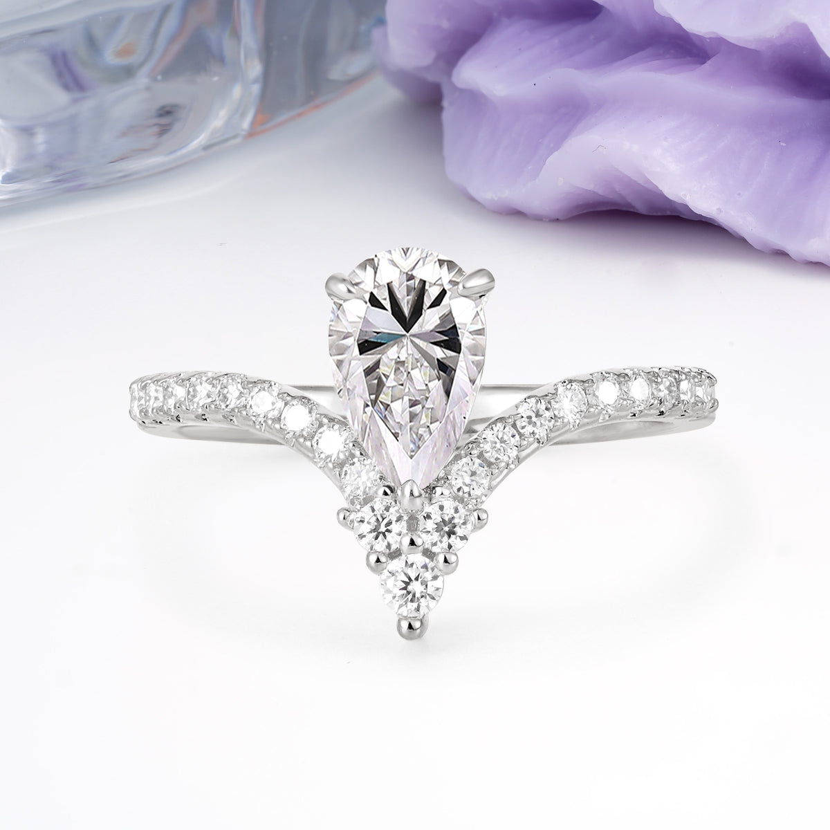 Luxurious Crown 3-Prong Pear Cut Lab Diamond Engagement Ring - Additional view