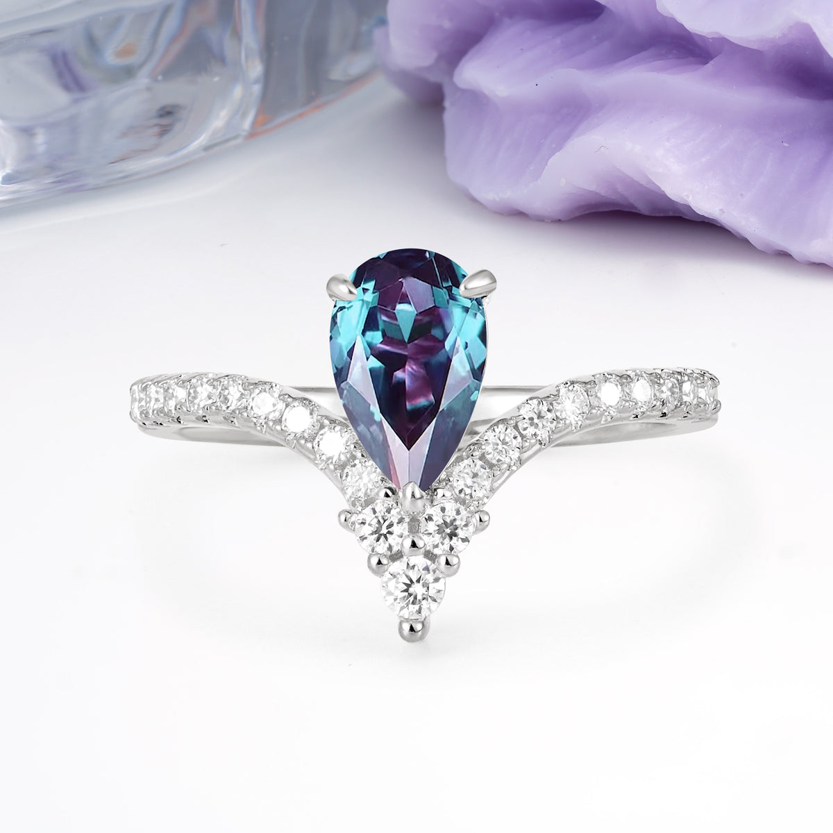 Luxurious Crown 3-Prong Pear Cut Alexandrite Engagement Ring - Additional view