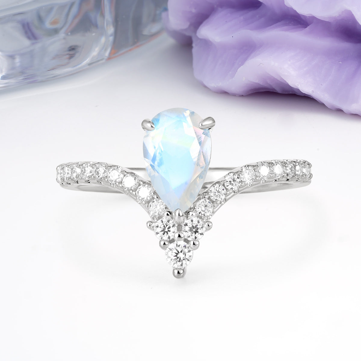 Luxurious Crown 3-Prong Pear Cut Moonstone Engagement Ring - Additional view