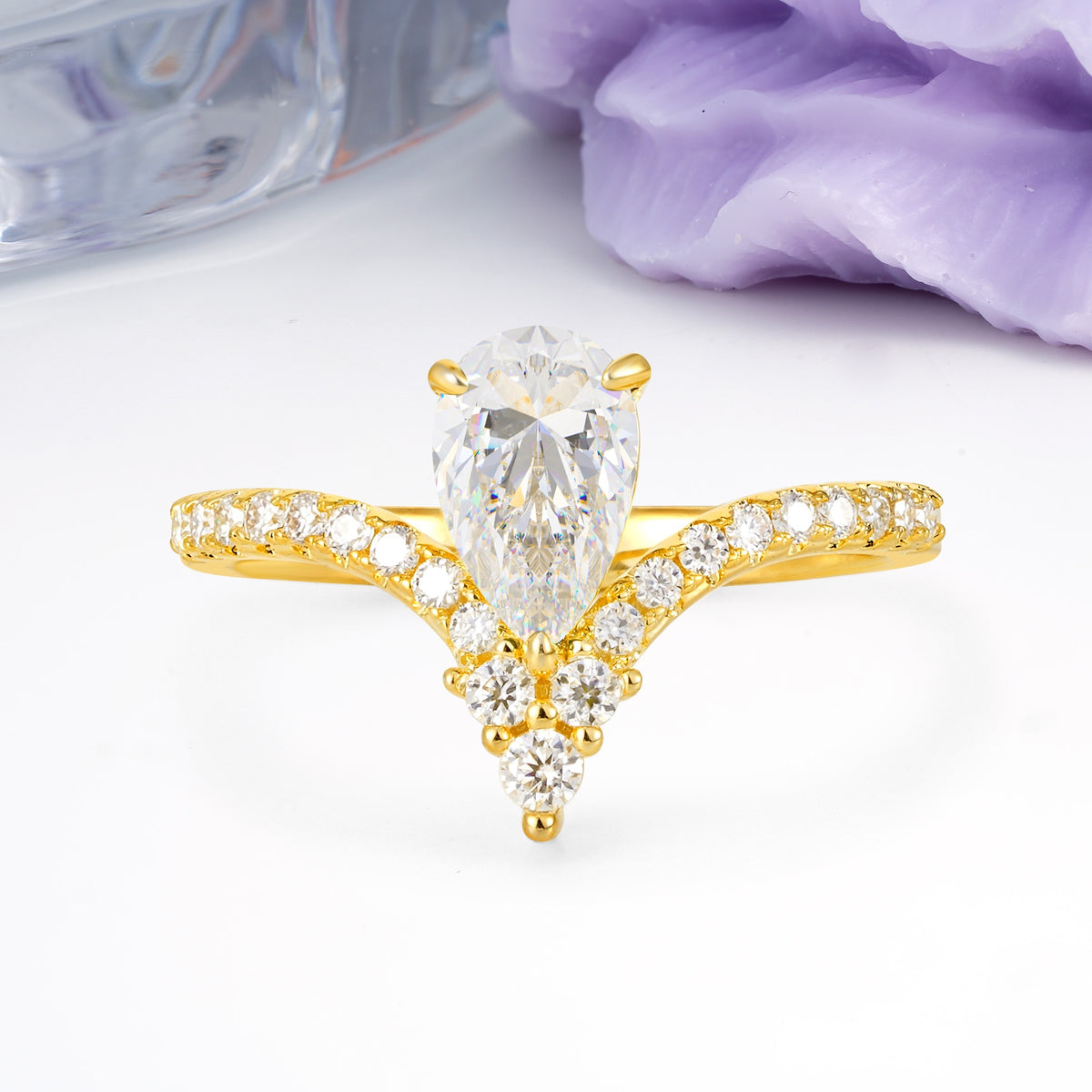 Luxurious Crown 3-Prong Pear Cut Moissanite Engagement Ring - Additional view