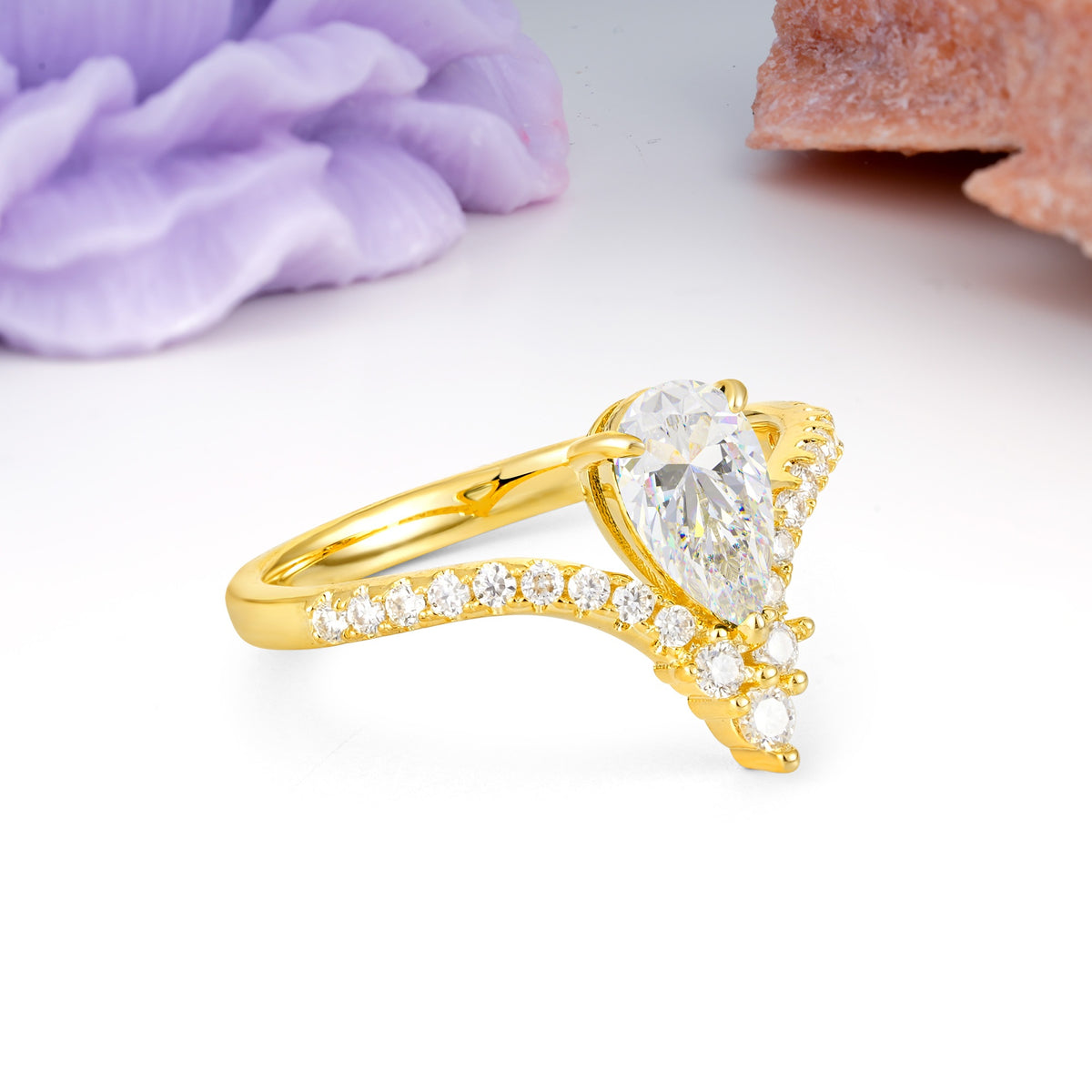 Luxurious Crown 3-Prong Pear Cut Moissanite Engagement Ring - Additional view