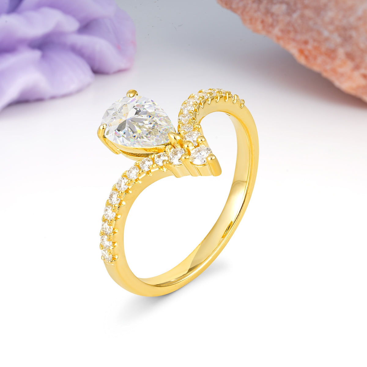 Luxurious Crown 3-Prong Pear Cut Moissanite Engagement Ring - Additional view