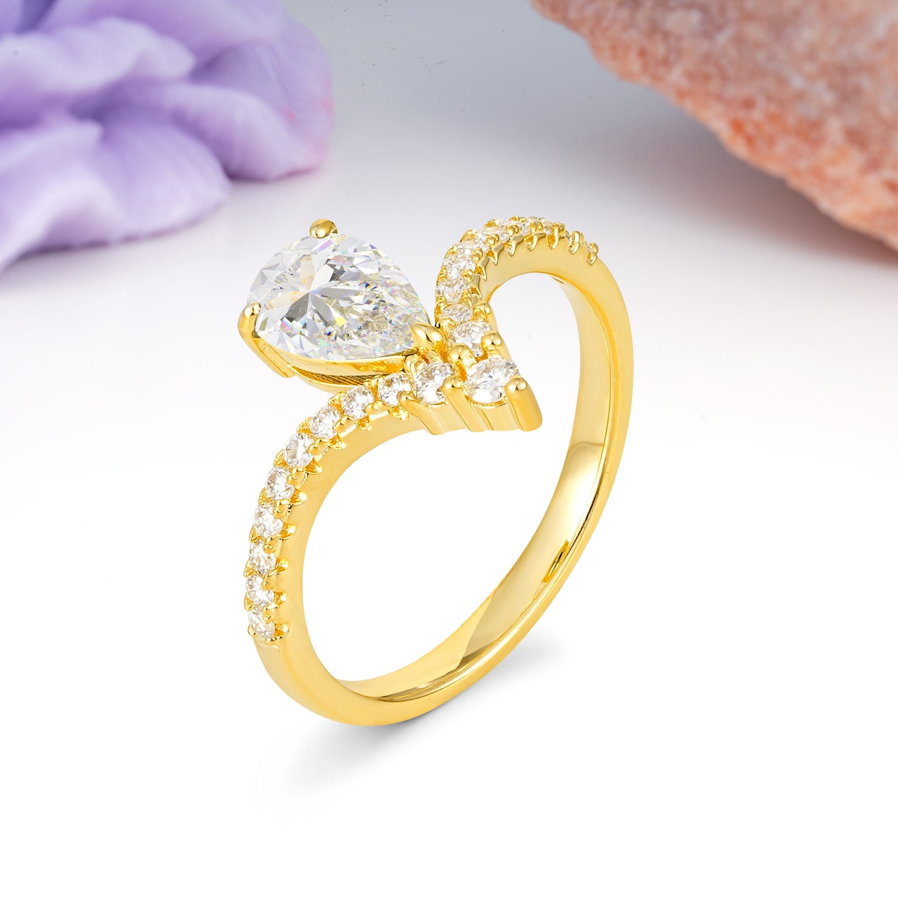 Luxurious Crown 3-Prong Pear Cut Moissanite Engagement Ring - Additional view