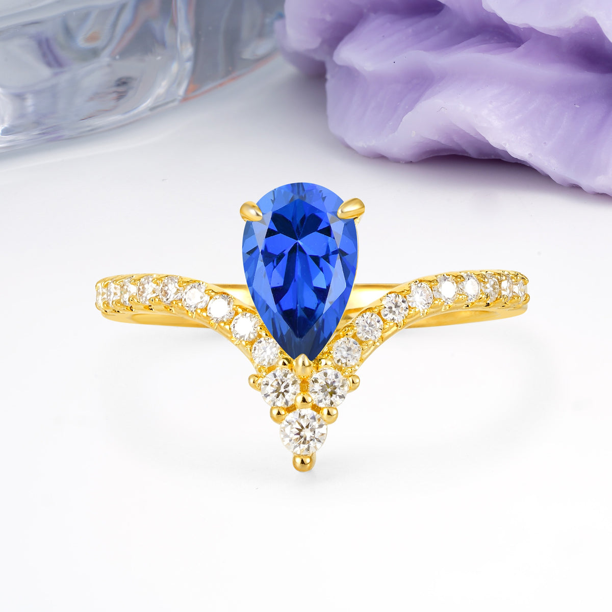 Luxurious Crown 3-Prong Pear Cut Sapphire Engagement Ring - Additional view