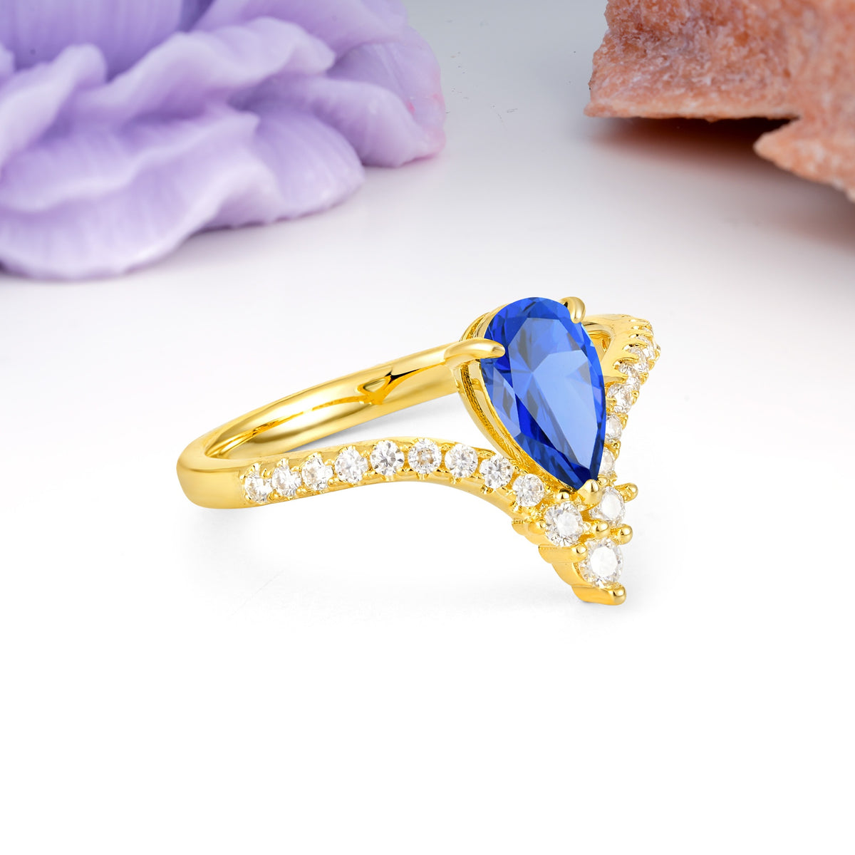 Luxurious Crown 3-Prong Pear Cut Sapphire Engagement Ring - Additional view