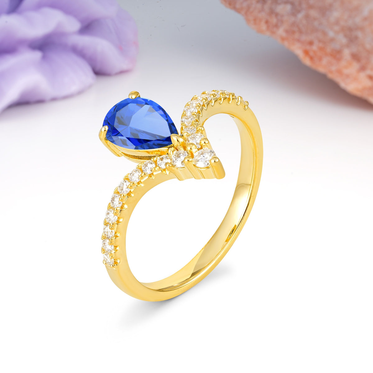 Luxurious Crown 3-Prong Pear Cut Sapphire Engagement Ring - Additional view