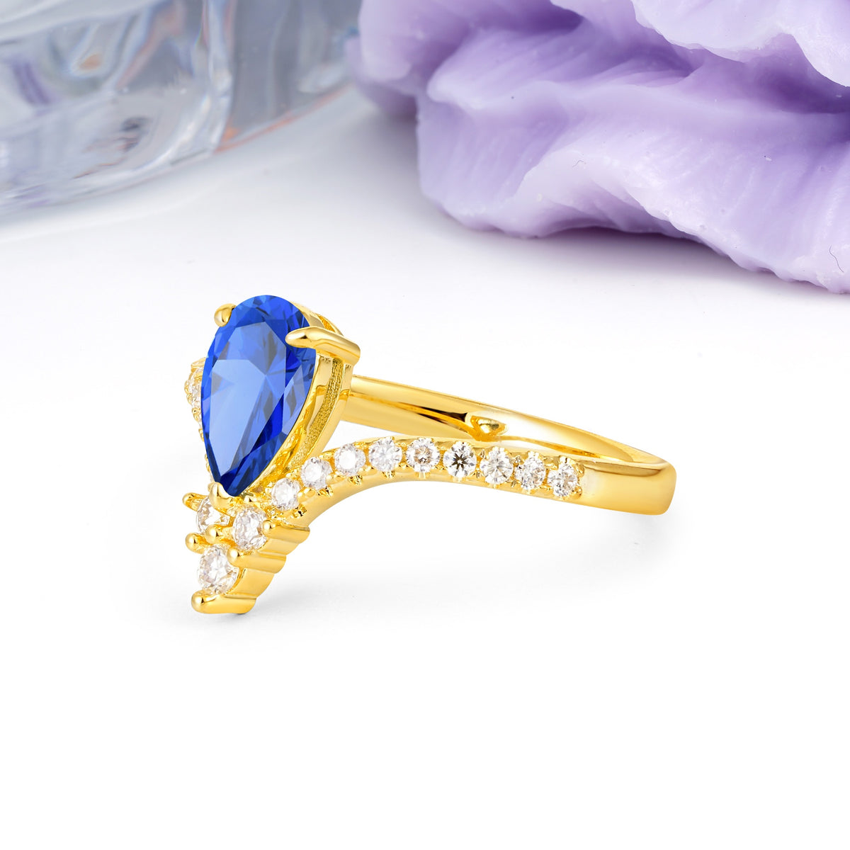 Luxurious Crown 3-Prong Pear Cut Sapphire Engagement Ring - Additional view