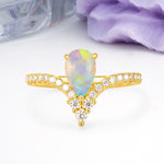 Luxurious Crown 3-Prong Pear Cut Fire Opal Engagement Ring - Additional view