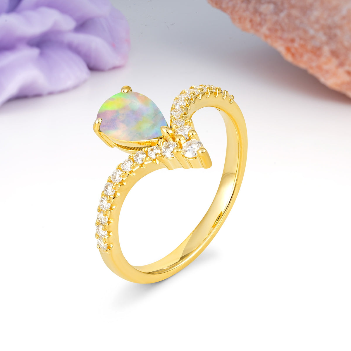Luxurious Crown 3-Prong Pear Cut Fire Opal Engagement Ring - Additional view