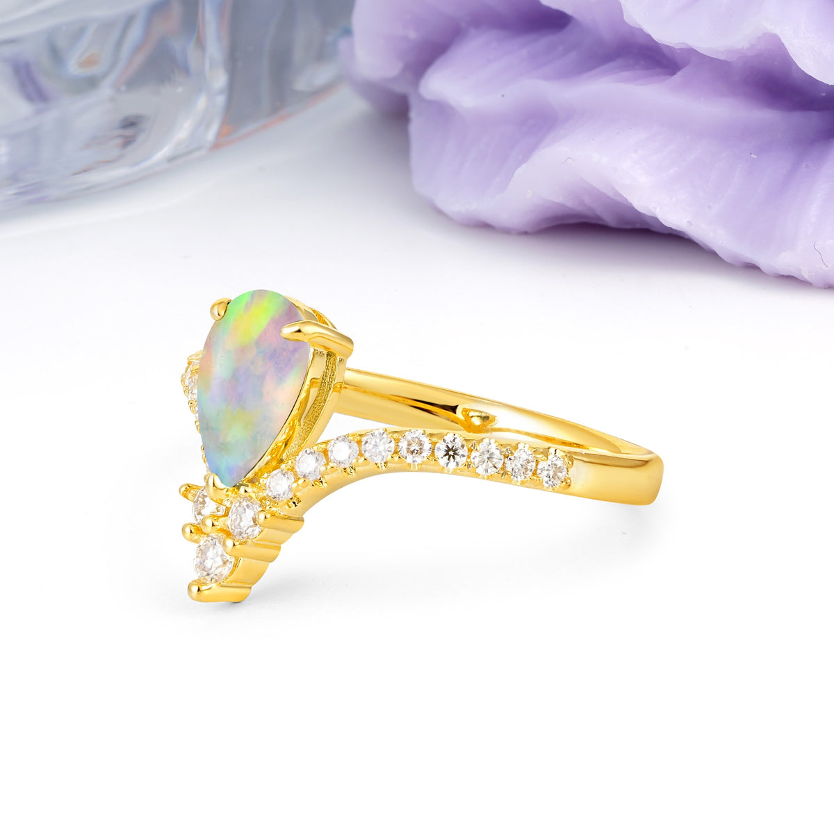 Luxurious Crown 3-Prong Pear Cut Fire Opal Engagement Ring - Additional view
