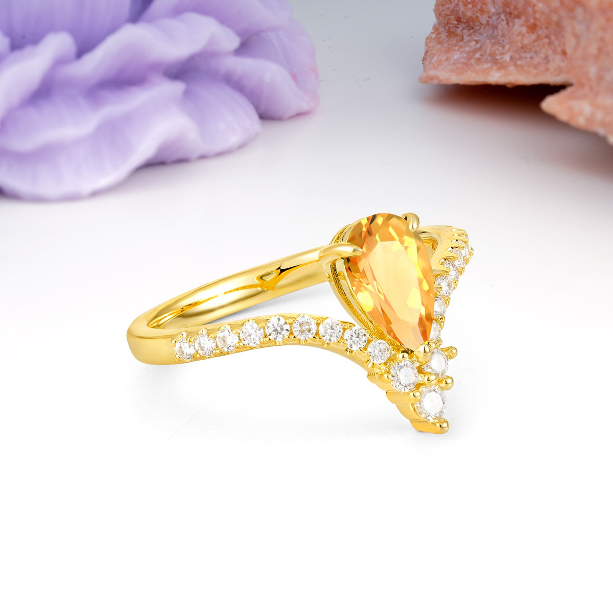 Luxurious Crown 3-Prong Pear Cut Citrine Engagement Ring - Additional view