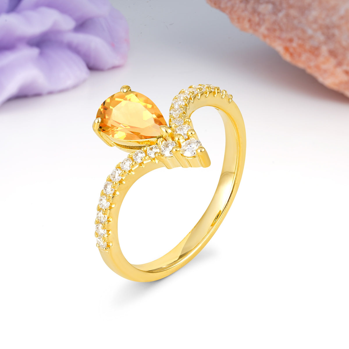 Luxurious Crown 3-Prong Pear Cut Citrine Engagement Ring - Additional view
