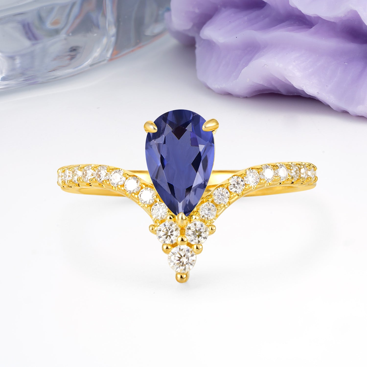 Luxurious Crown 3-Prong Pear Cut Tanzanite Engagement Ring - Additional view