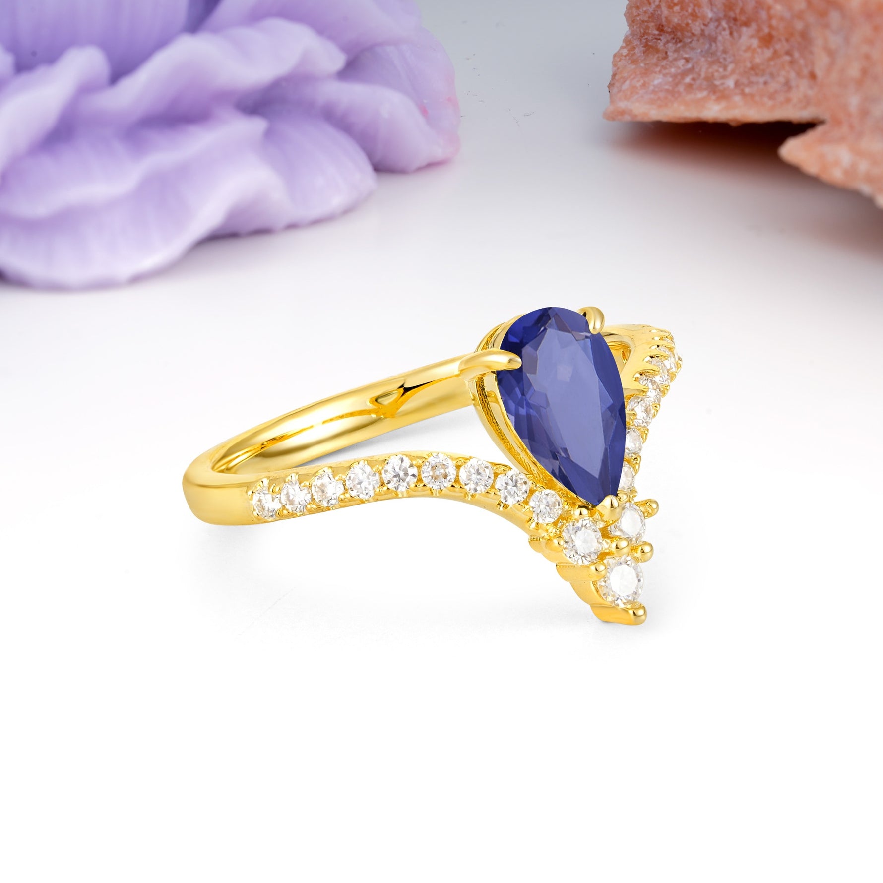 Luxurious Crown 3-Prong Pear Cut Tanzanite Engagement Ring - Additional view