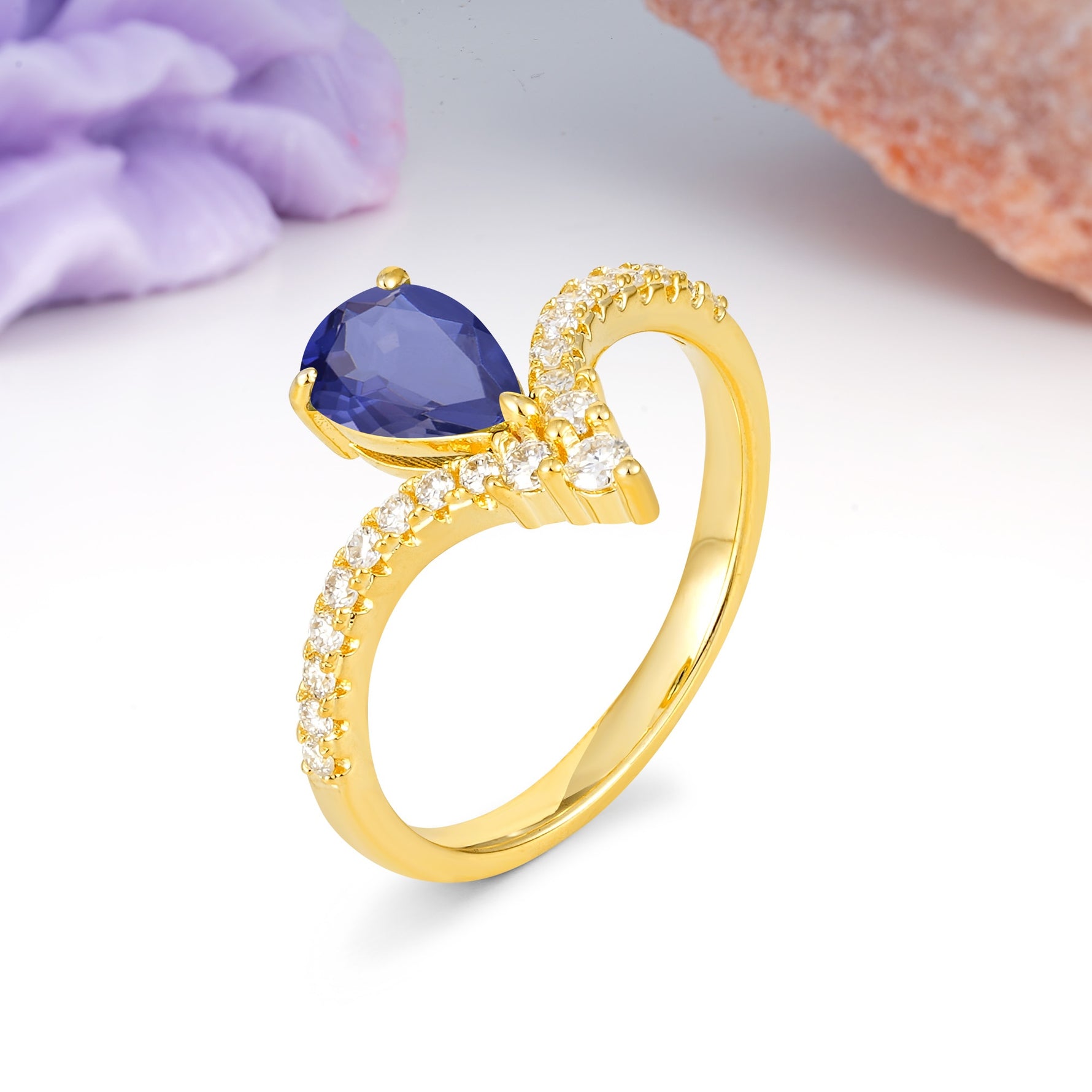 Luxurious Crown 3-Prong Pear Cut Tanzanite Engagement Ring - Additional view