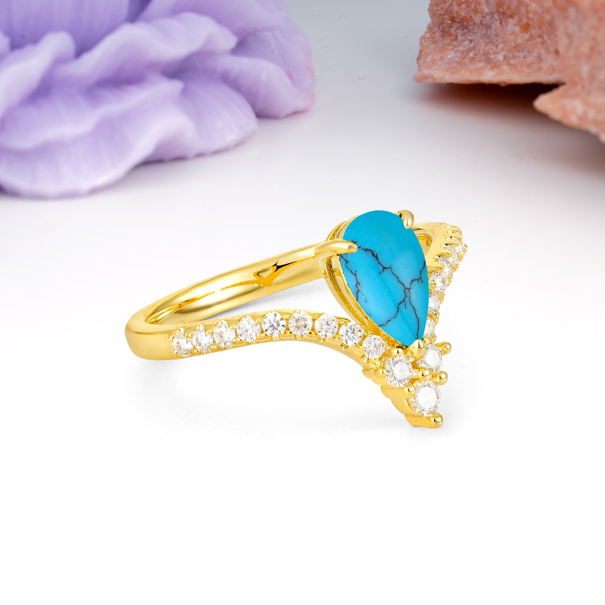 Luxurious Crown 3-Prong Pear Cut Turquoise Engagement Ring - Additional view