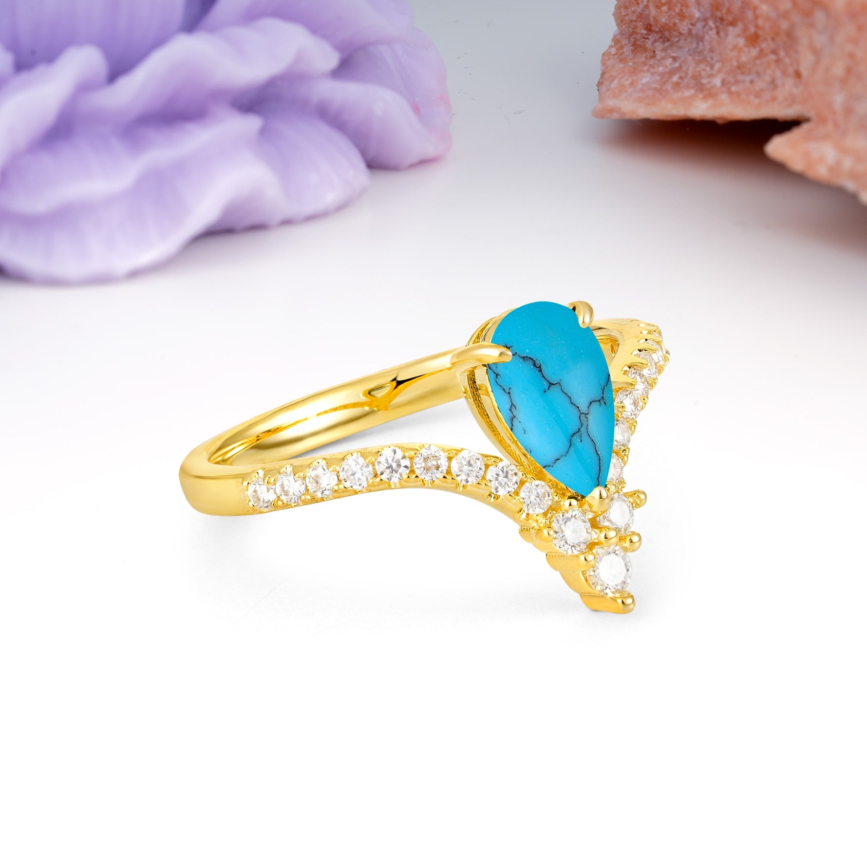 Luxurious Crown 3-Prong Pear Cut Turquoise Engagement Ring - Additional view