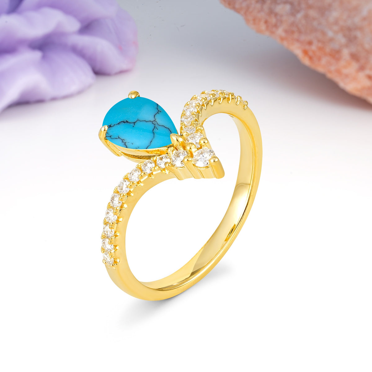 Luxurious Crown 3-Prong Pear Cut Turquoise Engagement Ring - Additional view