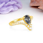Luxurious Crown 3-Prong Pear Cut Black Rutilated Quartz Engagement Ring - Additional view