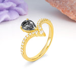 Luxurious Crown 3-Prong Pear Cut Black Rutilated Quartz Engagement Ring - Additional view
