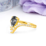 Luxurious Crown 3-Prong Pear Cut Black Rutilated Quartz Engagement Ring - Additional view