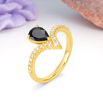 Luxurious Crown 3-Prong Pear Cut Black Onyx Engagement Ring - Additional view