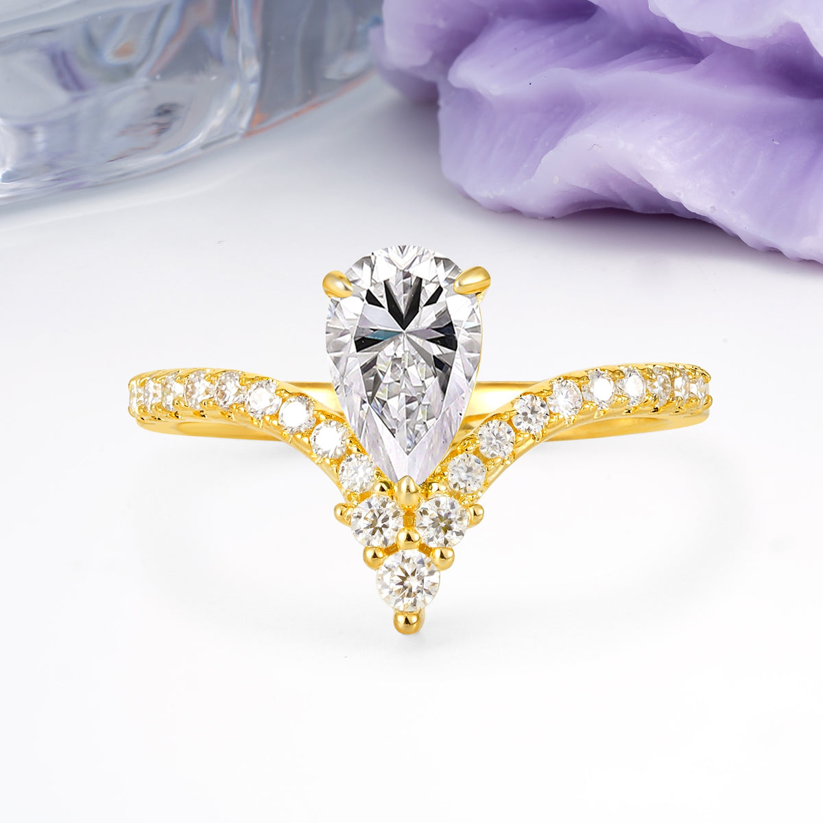 Luxurious Crown 3-Prong Pear Cut Lab Diamond Engagement Ring - Additional view