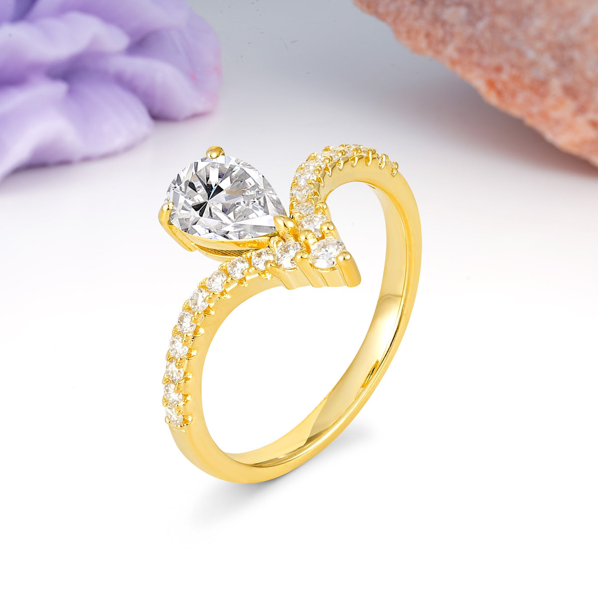 Luxurious Crown 3-Prong Pear Cut Lab Diamond Engagement Ring - Additional view