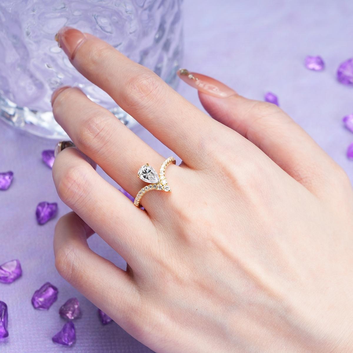 Luxurious Crown 3-Prong Pear Cut Lab Diamond Engagement Ring