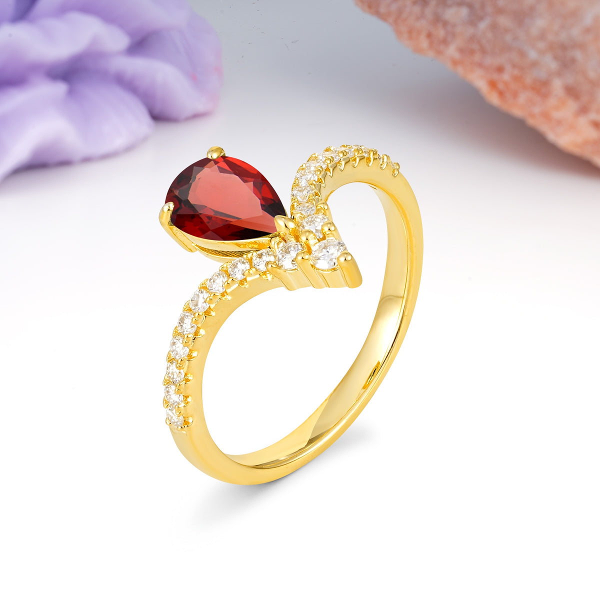 Luxurious Crown 3-Prong Pear Cut Garnet Engagement Ring - Additional view