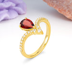 Luxurious Crown 3-Prong Pear Cut Garnet Engagement Ring - Additional view