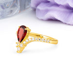 Luxurious Crown 3-Prong Pear Cut Garnet Engagement Ring - Additional view
